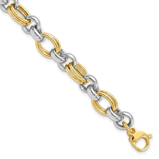14K Two Tone Polished Link Bracelet
