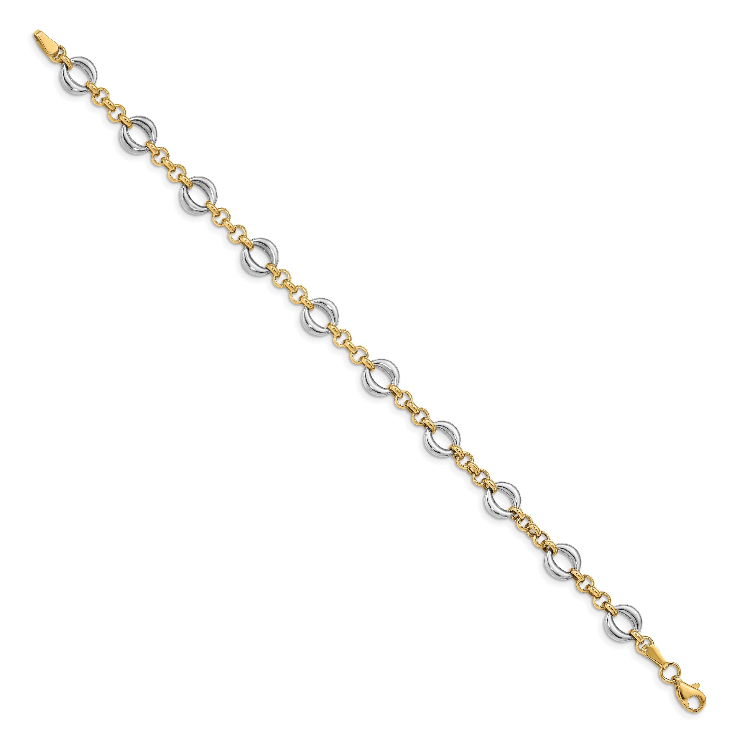 14K Two Tone Polished Fancy Link Bracelet