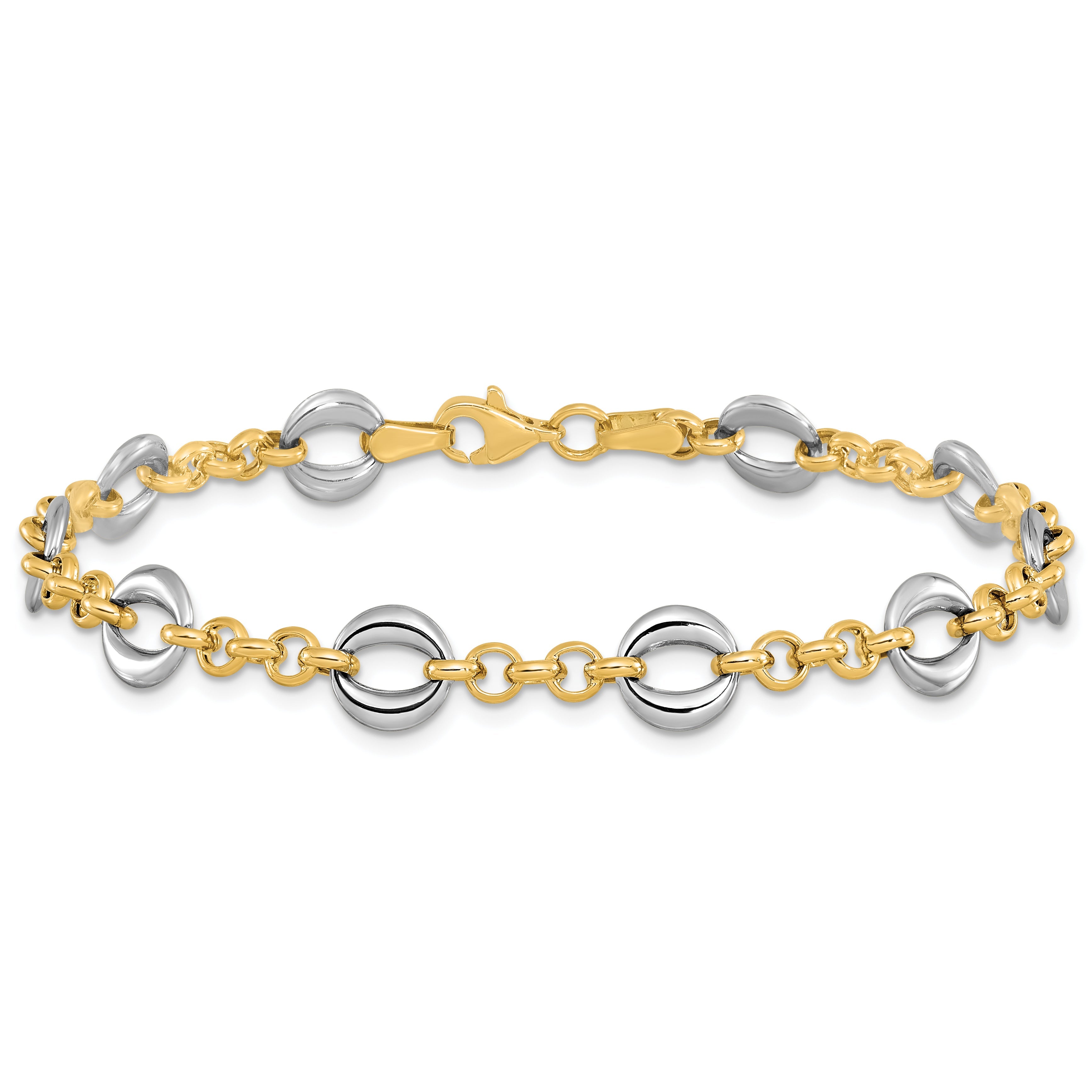 14K Two Tone Polished Fancy Link Bracelet