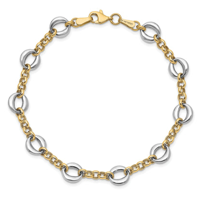 14K Two Tone Polished Fancy Link Bracelet