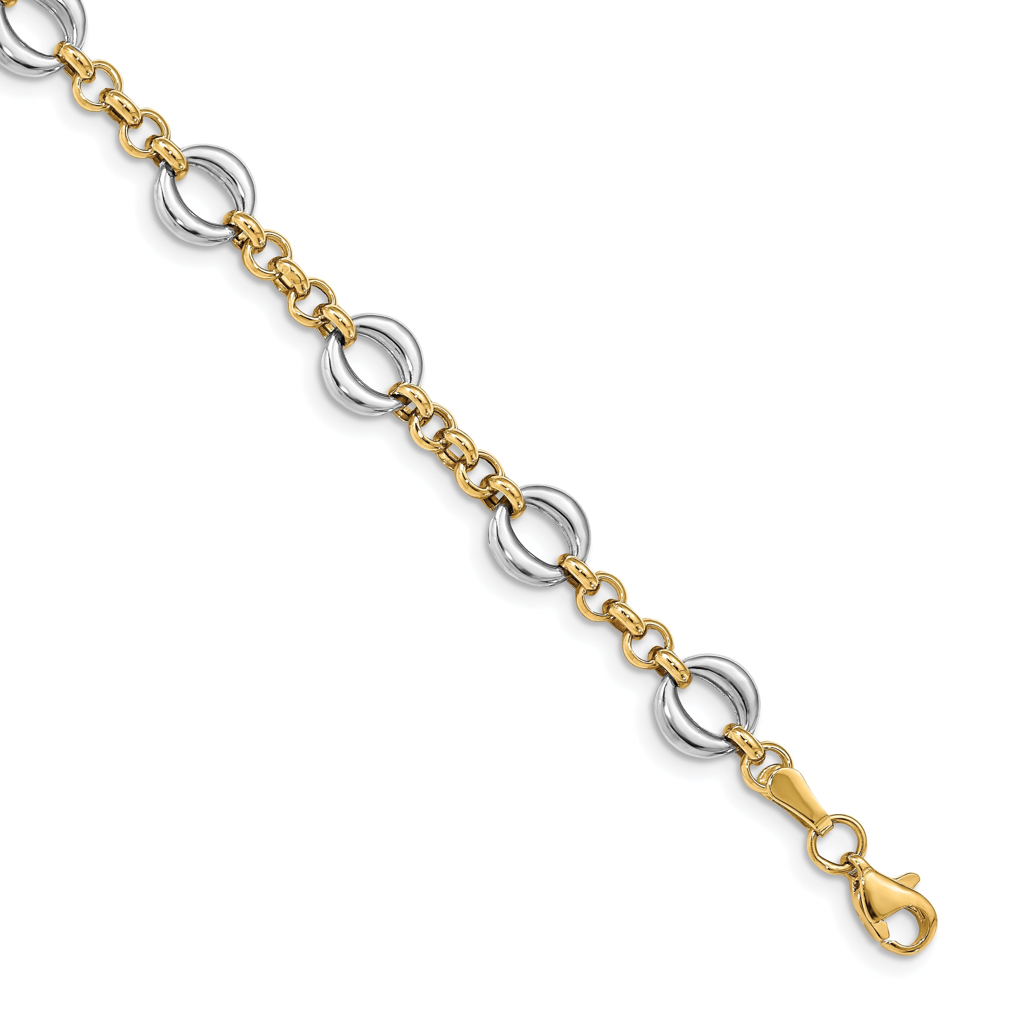 14K Two Tone Polished Fancy Link Bracelet