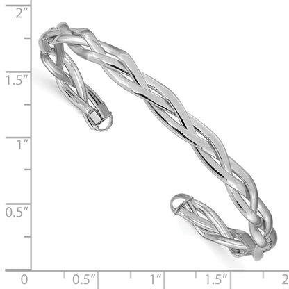 14K Yellow & Rhodium With White Polished Braided Cuff Bangle