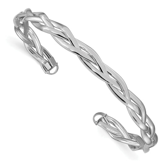 14K Yellow & Rhodium With White Polished Braided Cuff Bangle