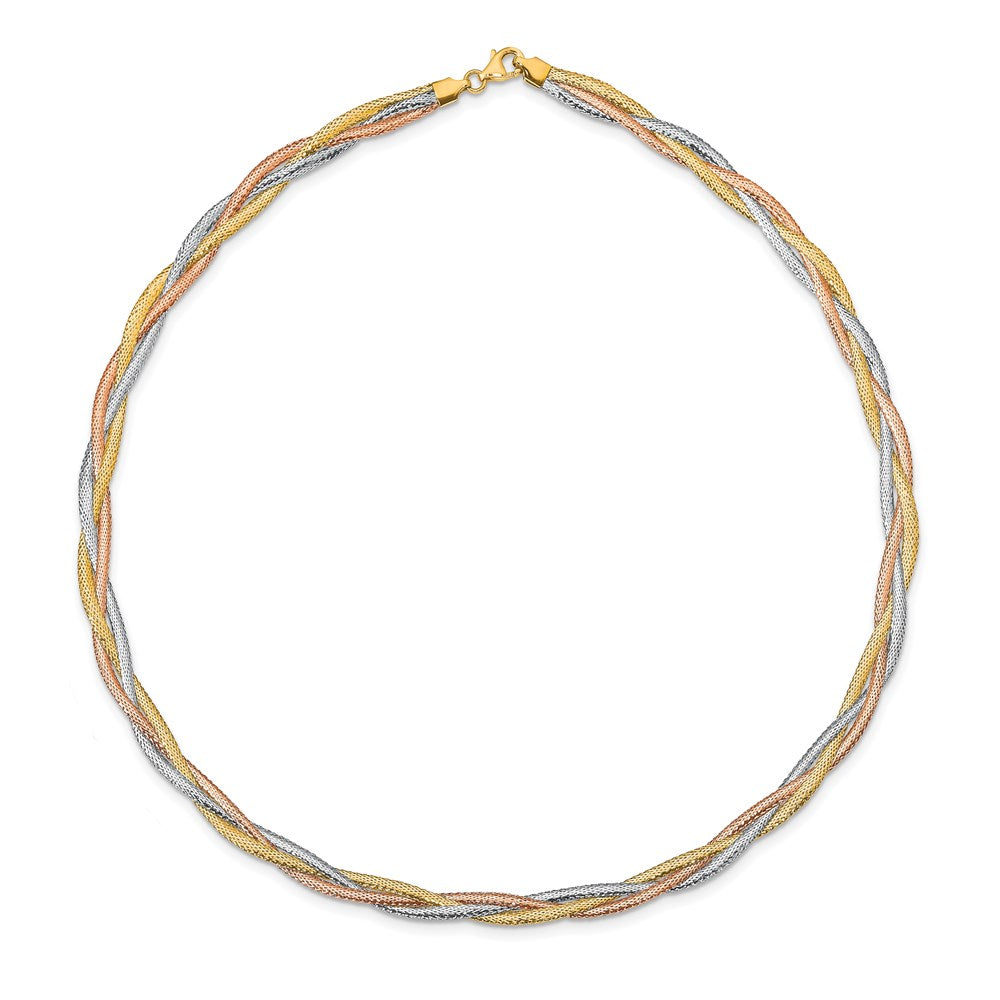 14K Yellow & Rhodium Wht Rhodium/Rose Gold Plat Polished Mesh Necklace