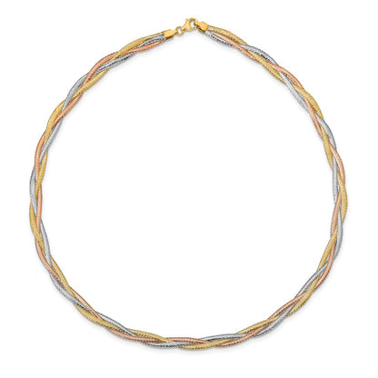 14K Yellow & Rhodium Wht Rhodium/Rose Gold Plat Polished Mesh Necklace