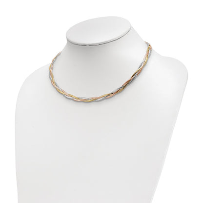 14K Yellow & Rhodium Wht Rhodium/Rose Gold Plat Polished Mesh Necklace