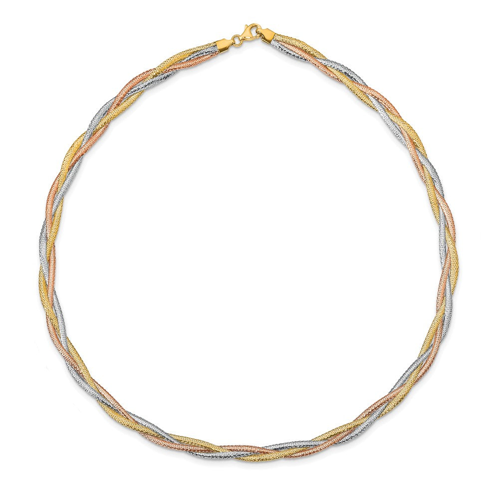 14K Yellow & Rhodium Wht Rhodium/Rose Gold Plat Polished Mesh Necklace