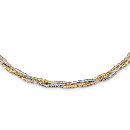 14K Yellow & Rhodium Wht Rhodium/Rose Gold Plat Polished Mesh Necklace