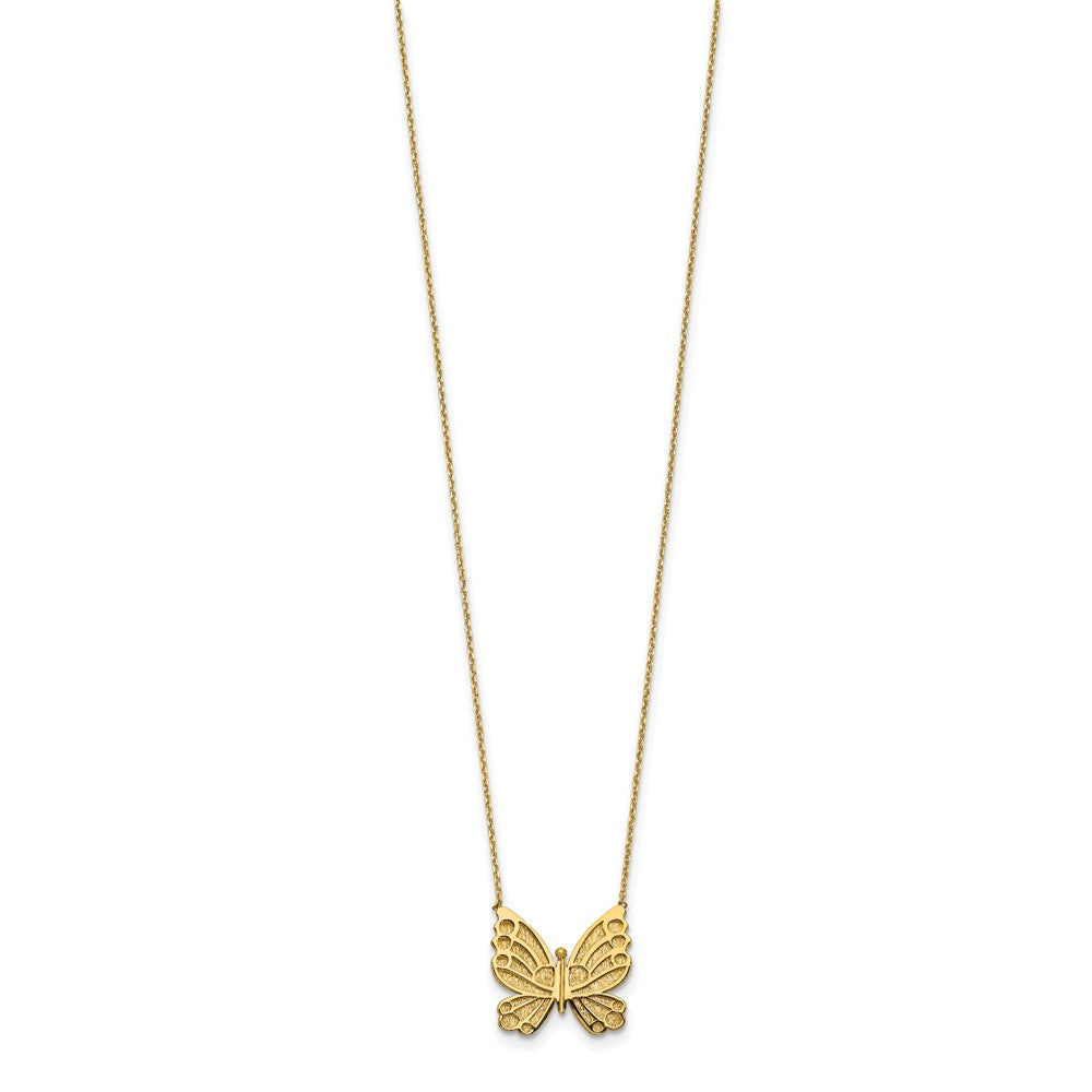 14K Yellow Gold Polished And Brushed Butterfly W/ 2In Ext Necklace