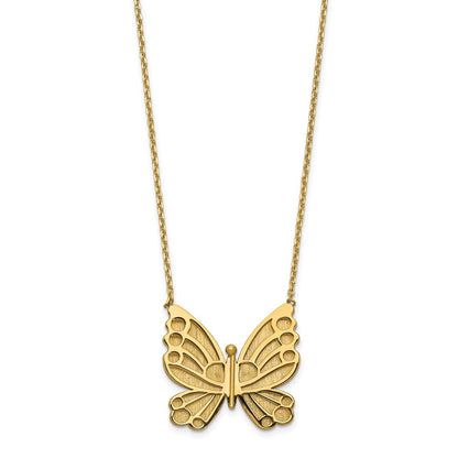 14K Yellow Gold Polished And Brushed Butterfly W/ 2In Ext Necklace