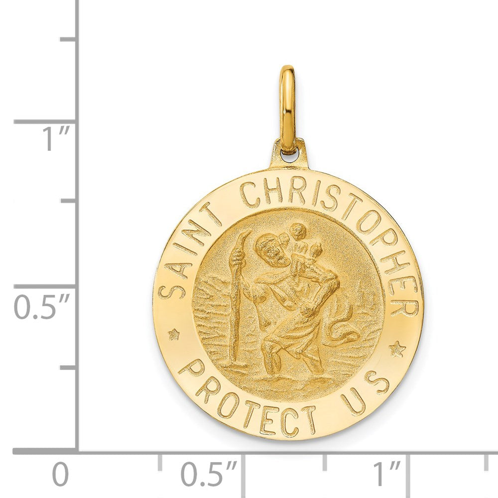 14K Yellow Gold Polished And Satin Round St. Christopher Pendant