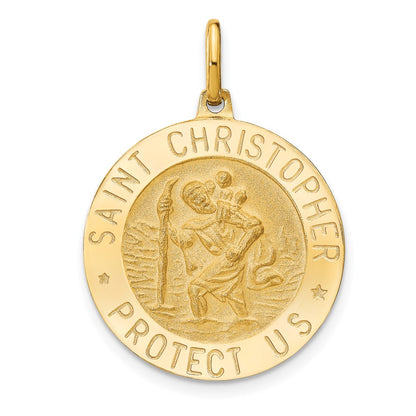 14K Yellow Gold Polished And Satin Round St. Christopher Pendant