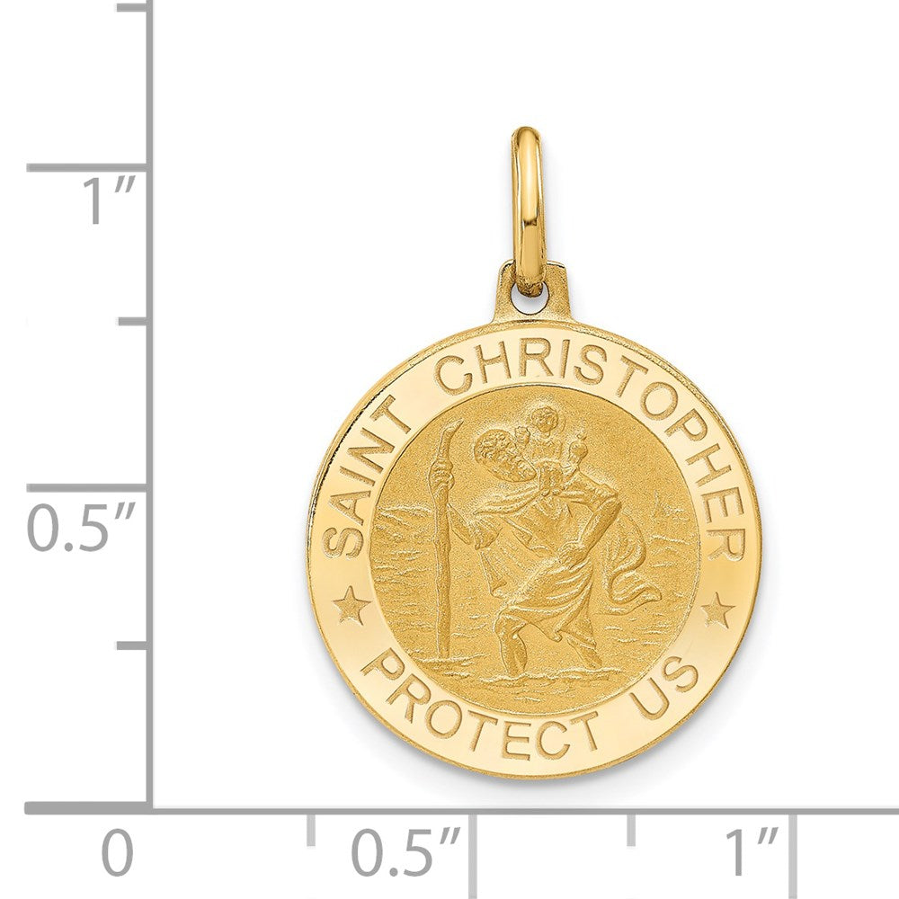 14K Yellow Gold Polished And Satin Round St. Christopher Pendant