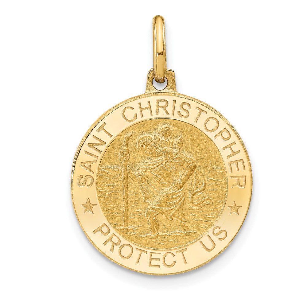 14K Yellow Gold Polished And Satin Round St. Christopher Pendant