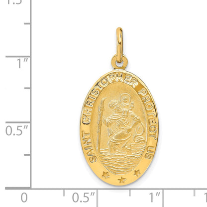14K Yellow Gold Polished And Satin Oval St. Christopher Pendant