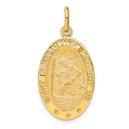 14K Yellow Gold Polished And Satin Oval St. Christopher Pendant
