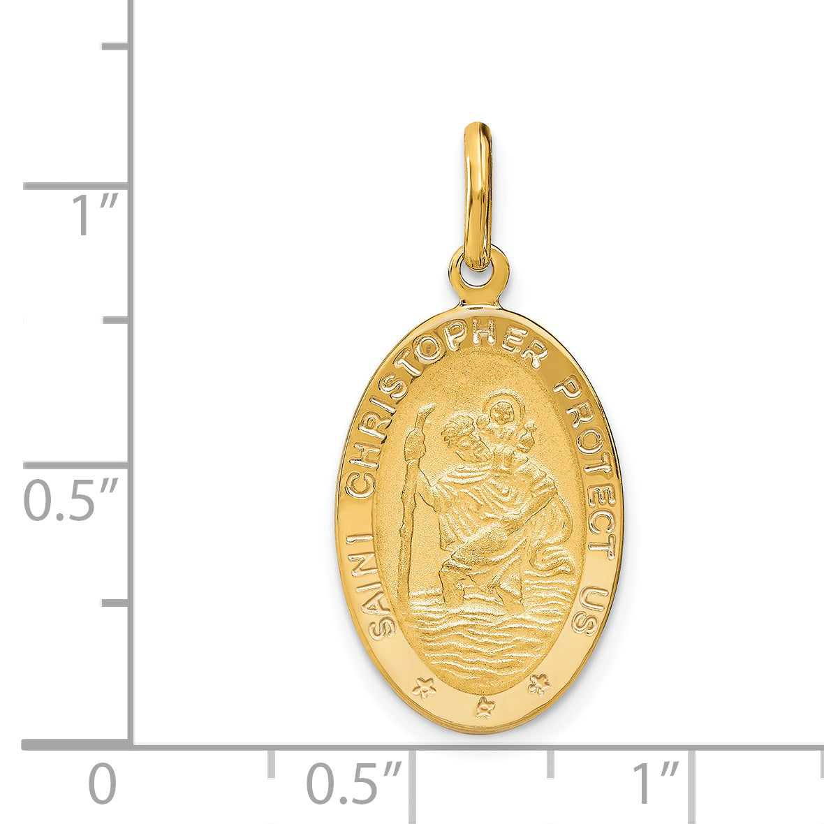 14K Yellow Gold Polished And Satin Oval St. Christopher Pendant