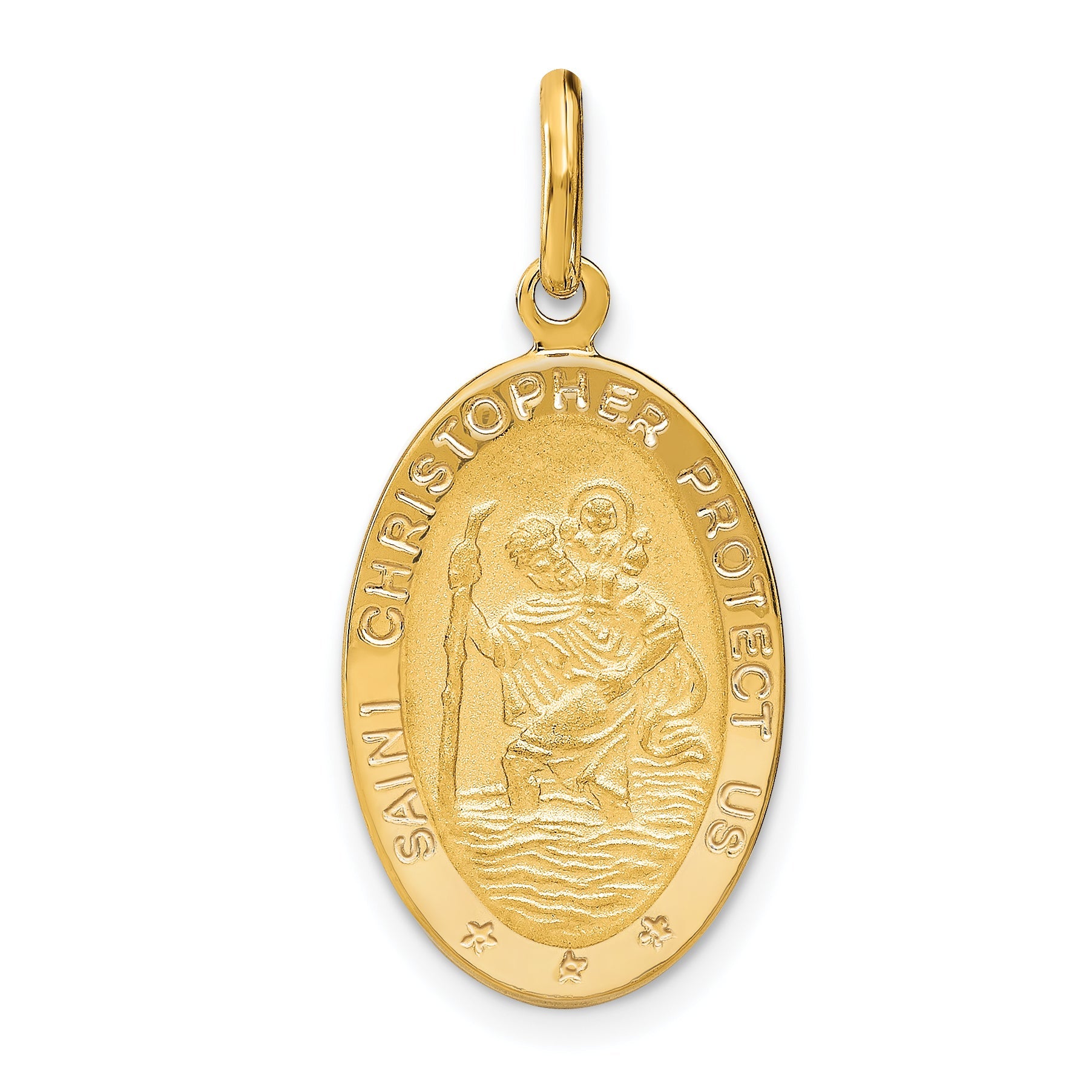 14K Yellow Gold Polished And Satin Oval St. Christopher Pendant