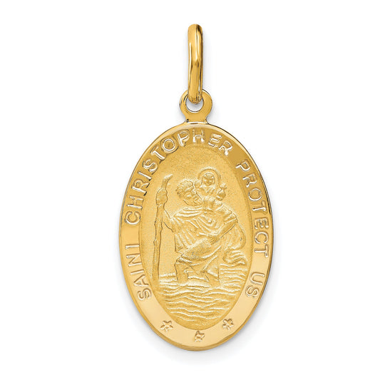 14K Yellow Gold Polished And Satin Oval St. Christopher Pendant