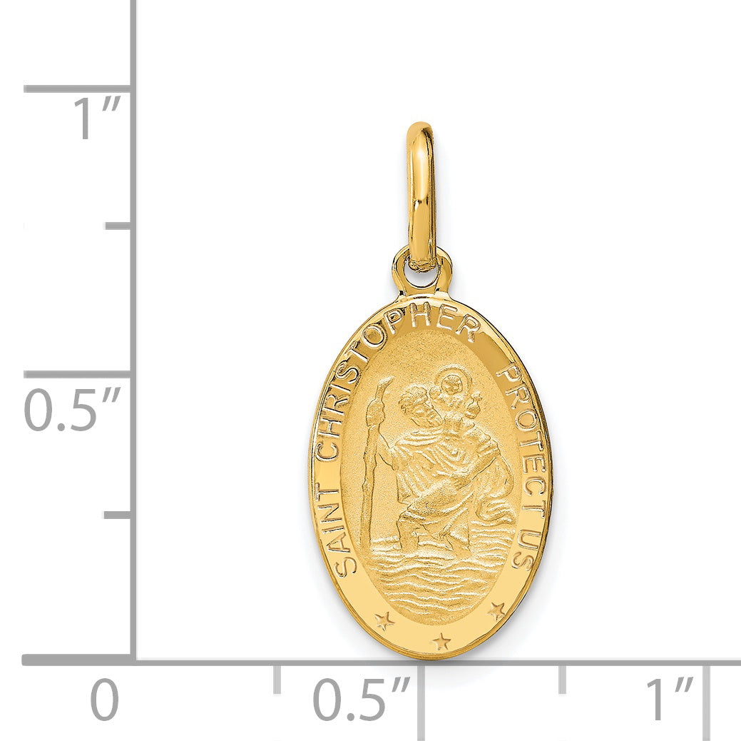 14K Yellow Gold Polished And Satin Oval St. Christopher Pendant
