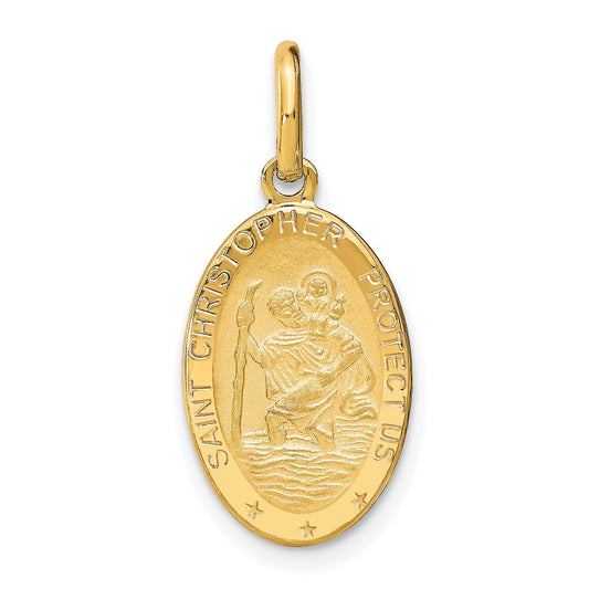 14K Yellow Gold Polished And Satin Oval St. Christopher Pendant