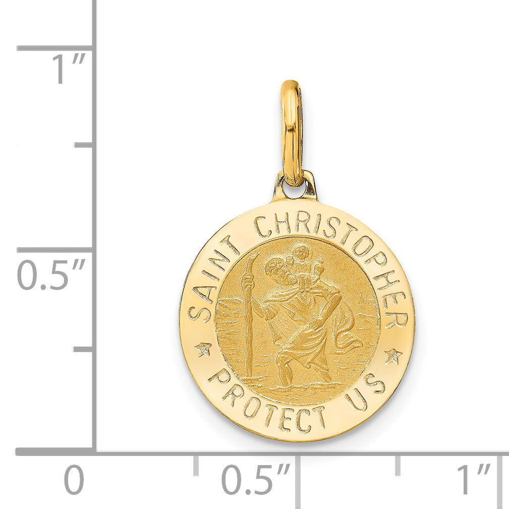 14K Yellow Gold Polished And Satin Round St. Christopher Pendant