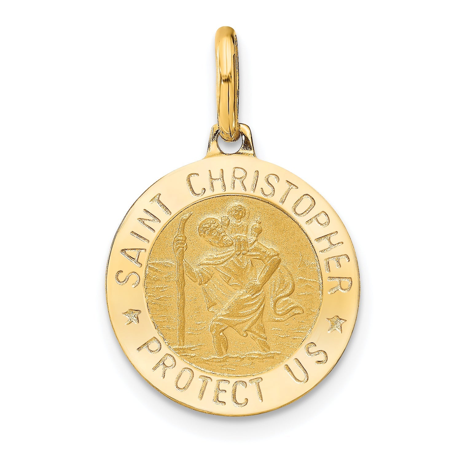 14K Yellow Gold Polished And Satin Round St. Christopher Pendant