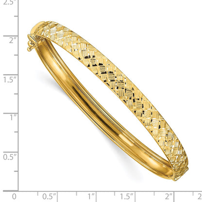 14K Yellow Gold Polished And Diamond Cut Hinged Bangle