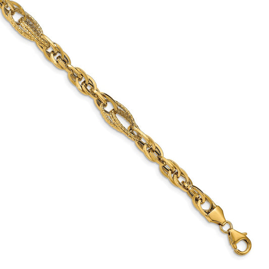 14K Yellow Gold D/C Fancy Link Bracelet