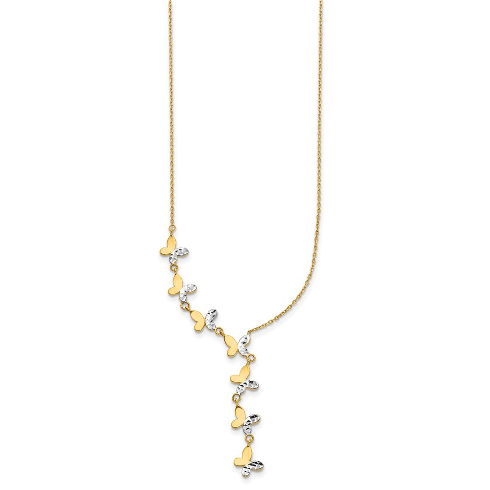 14K Yellow & Rhodium Plated Polished D/C Butterfly Necklace