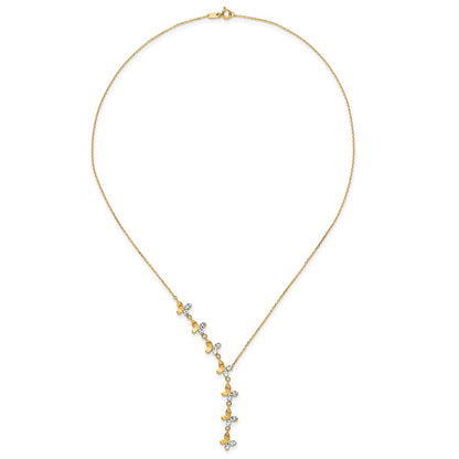 14K Yellow & Rhodium Plated Polished D/C Butterfly Necklace