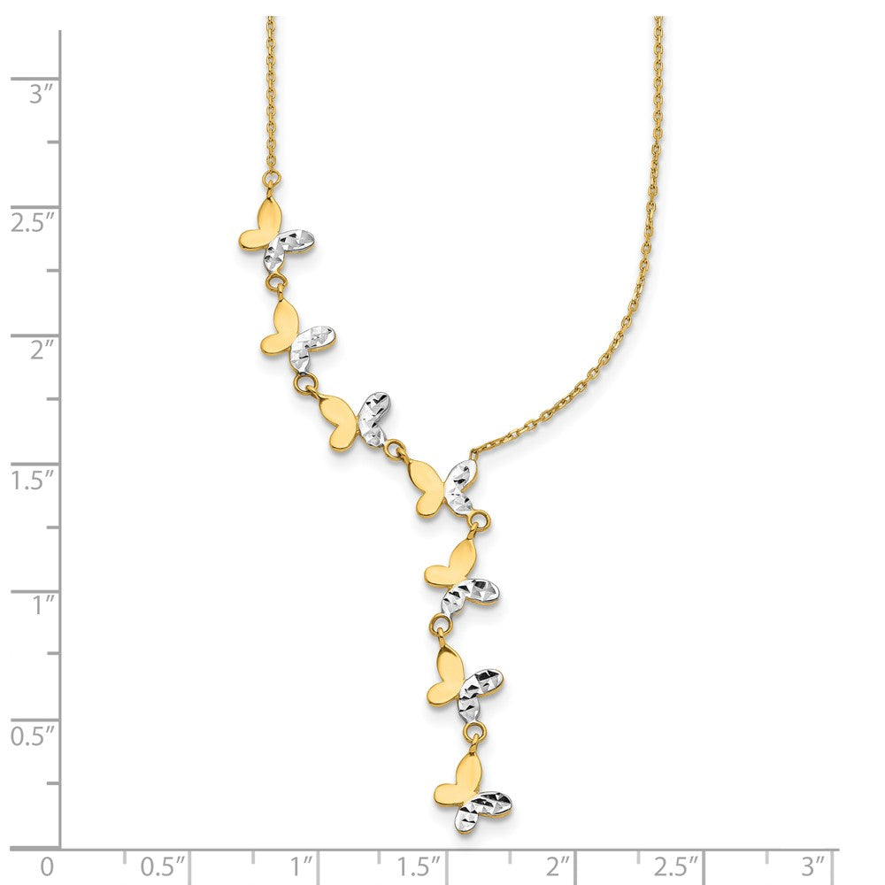 14K Yellow & Rhodium Plated Polished D/C Butterfly Necklace