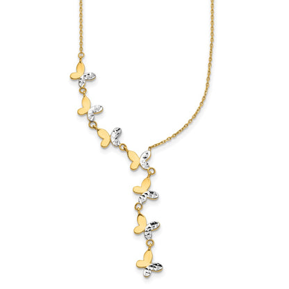 14K Yellow & Rhodium Plated Polished D/C Butterfly Necklace