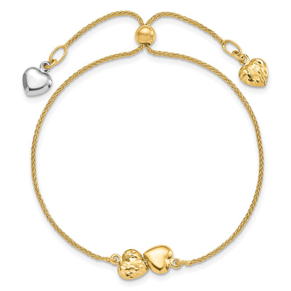 14K Two Tone Polished D/C Heart Adjustable Bracelet