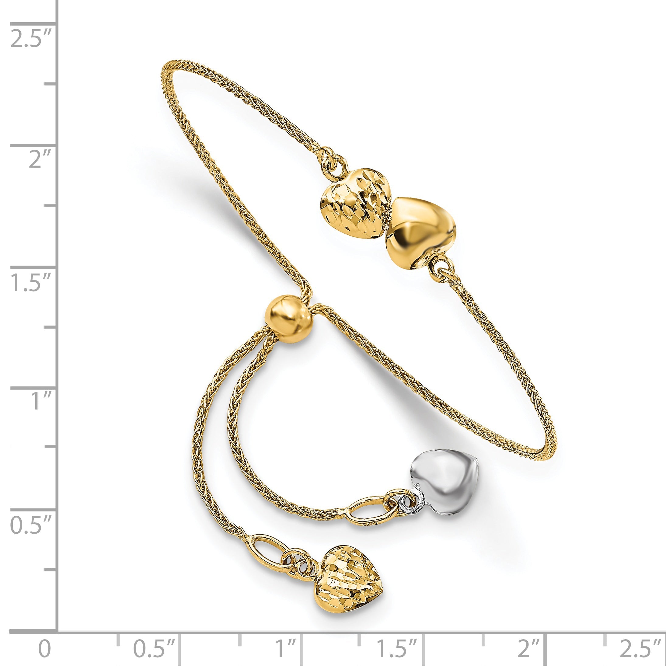14K Two Tone Polished D/C Heart Adjustable Bracelet