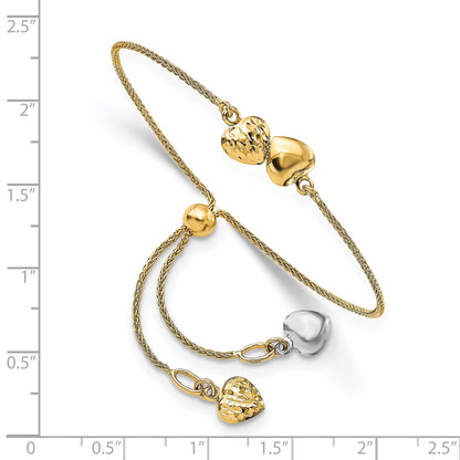 14K Two Tone Polished D/C Heart Adjustable Bracelet