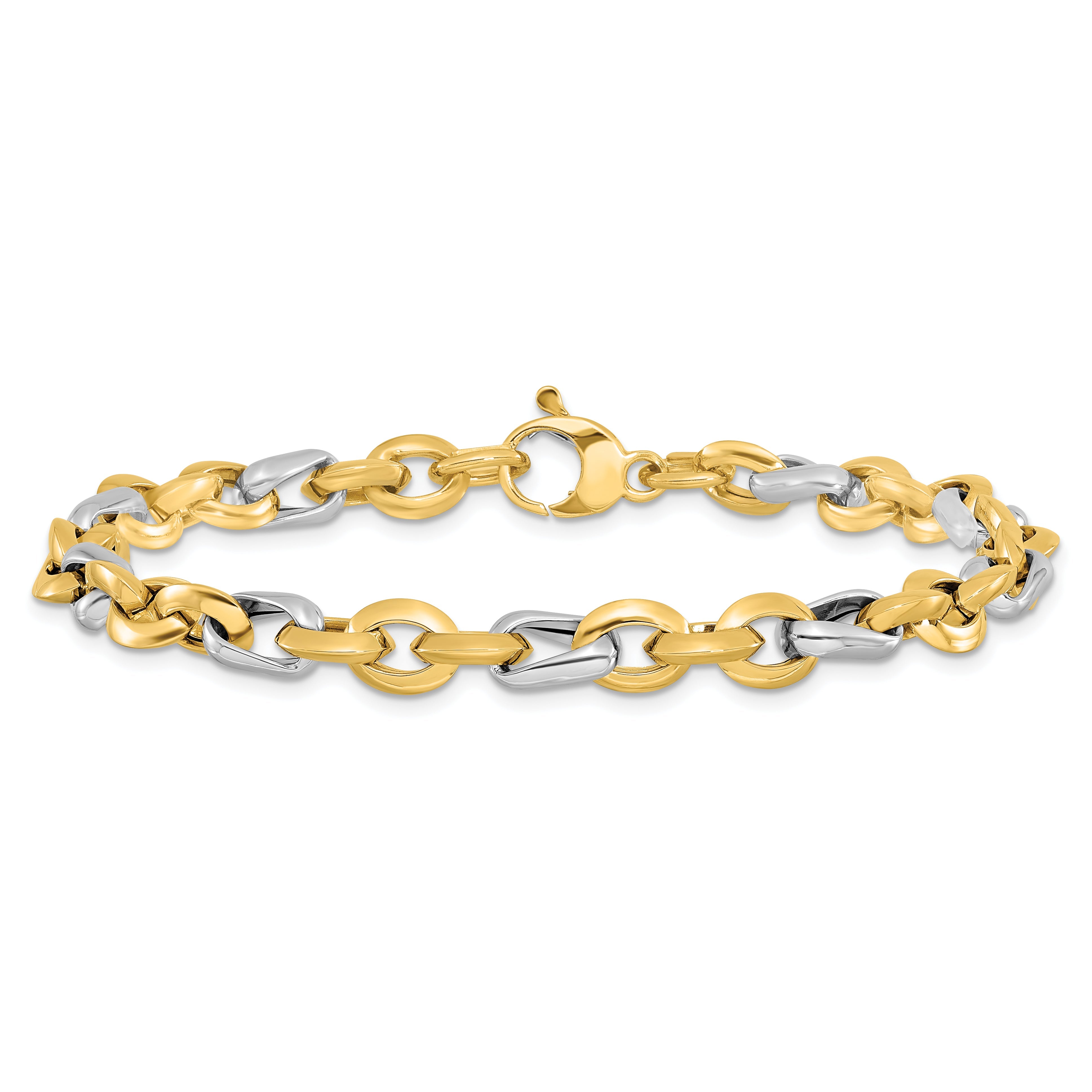 14K Two Tone Polished Fancy Link Bracelet