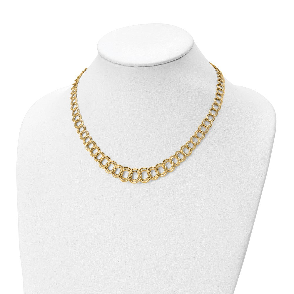 14K Yellow Gold Polished Graduated Double Link Necklace