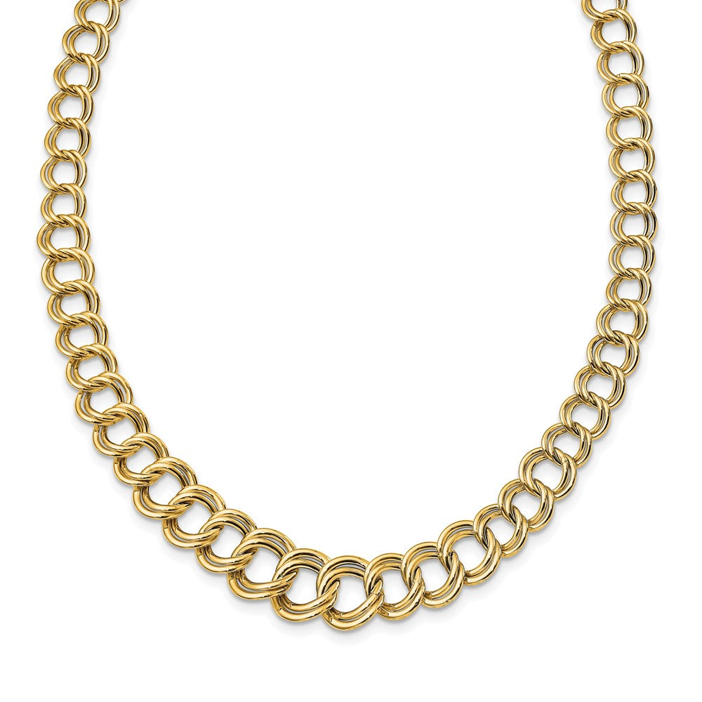 14K Yellow Gold Polished Graduated Double Link Necklace