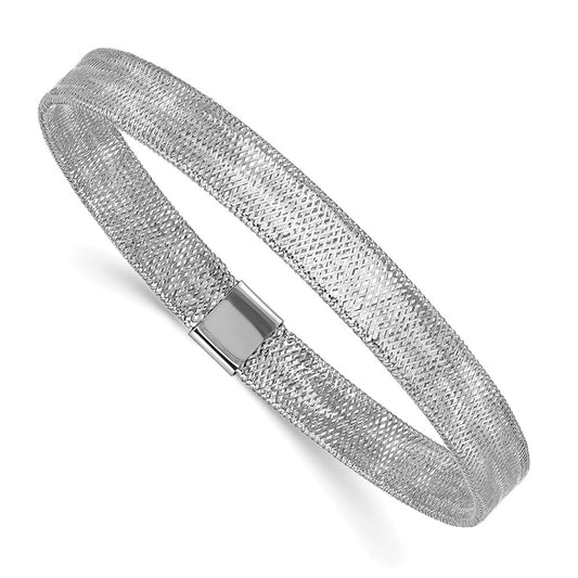 14K Yellow & Rhodium With White Polished Stretch Bangle