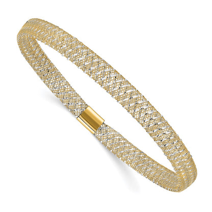 14K Yellow & Rhodium With Polished Stretch Bangle