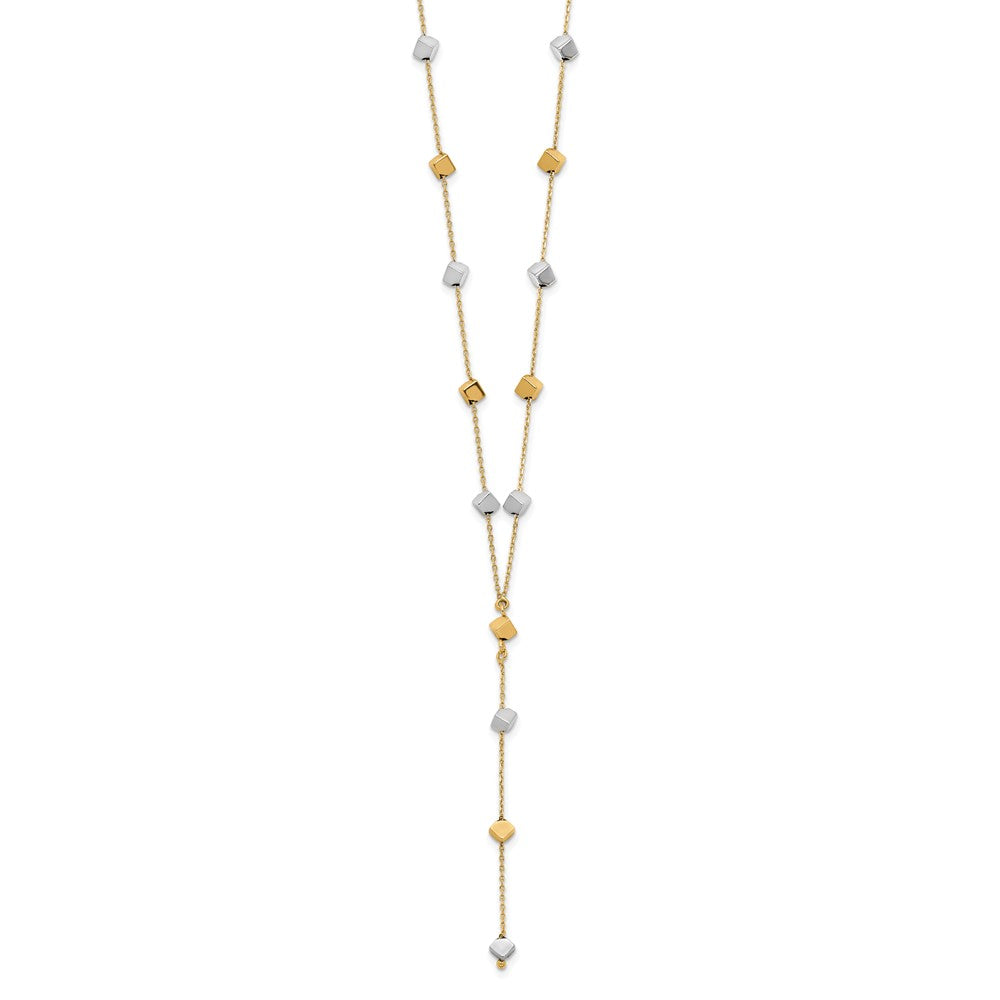 14K Tri Color Two Tone Polished Adjustable Beaded Y Drop Necklace