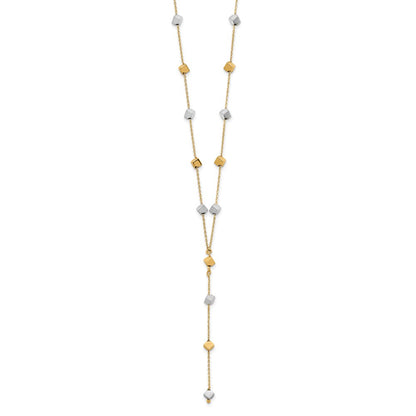 14K Tri Color Two Tone Polished Adjustable Beaded Y Drop Necklace
