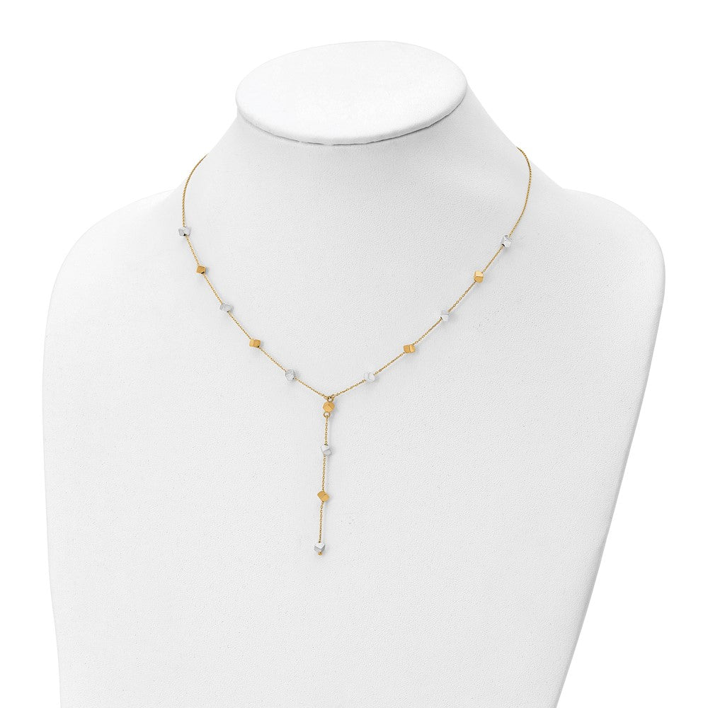 14K Tri Color Two Tone Polished Adjustable Beaded Y Drop Necklace
