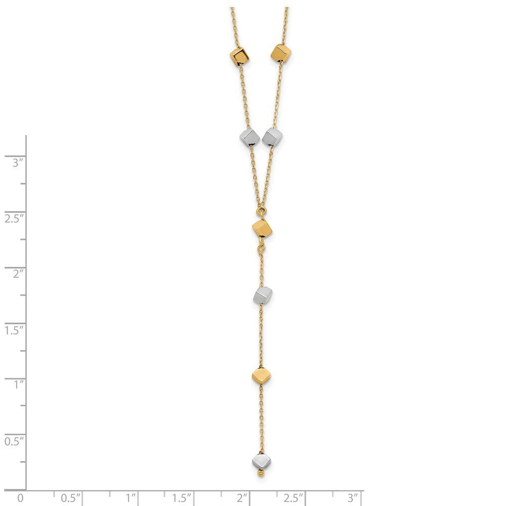 14K Tri Color Two Tone Polished Adjustable Beaded Y Drop Necklace