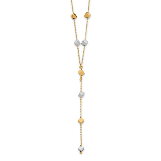 14K Tri Color Two Tone Polished Adjustable Beaded Y Drop Necklace