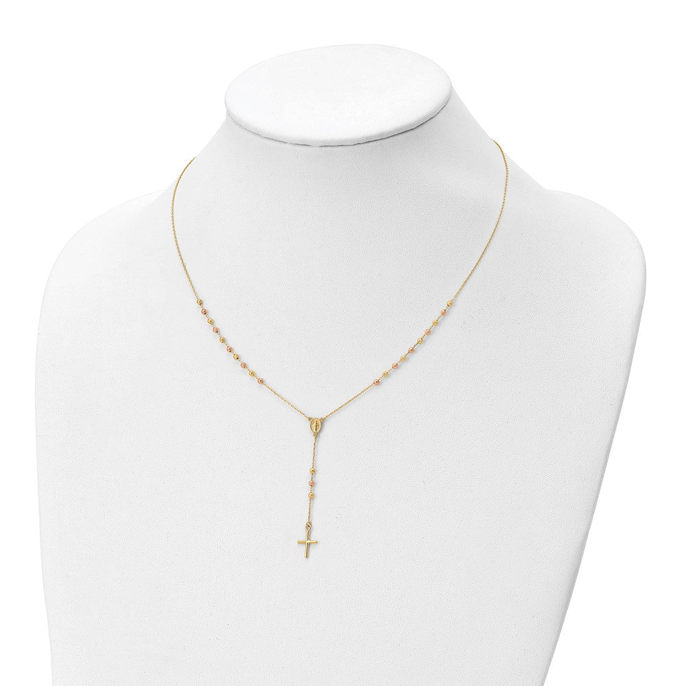 14K Two Tone Yellow And Rose Gold Cross Y Drop 1.25 Ext. Necklace