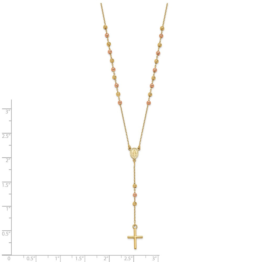 14K Two Tone Yellow And Rose Gold Cross Y Drop 1.25 Ext. Necklace