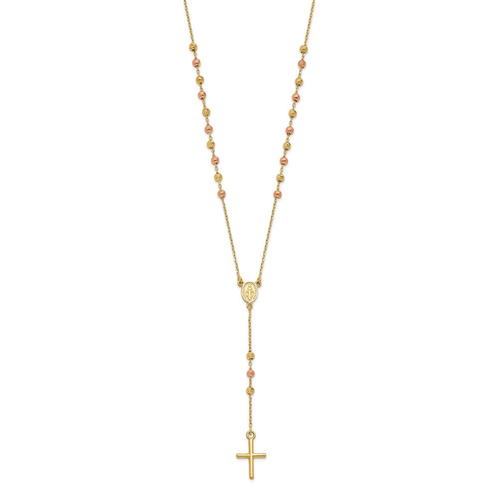 14K Two Tone Yellow And Rose Gold Cross Y Drop 1.25 Ext. Necklace