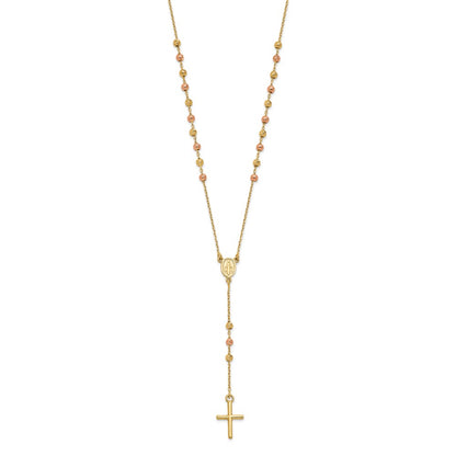 14K Two Tone Yellow And Rose Gold Cross Y Drop 1.25 Ext. Necklace